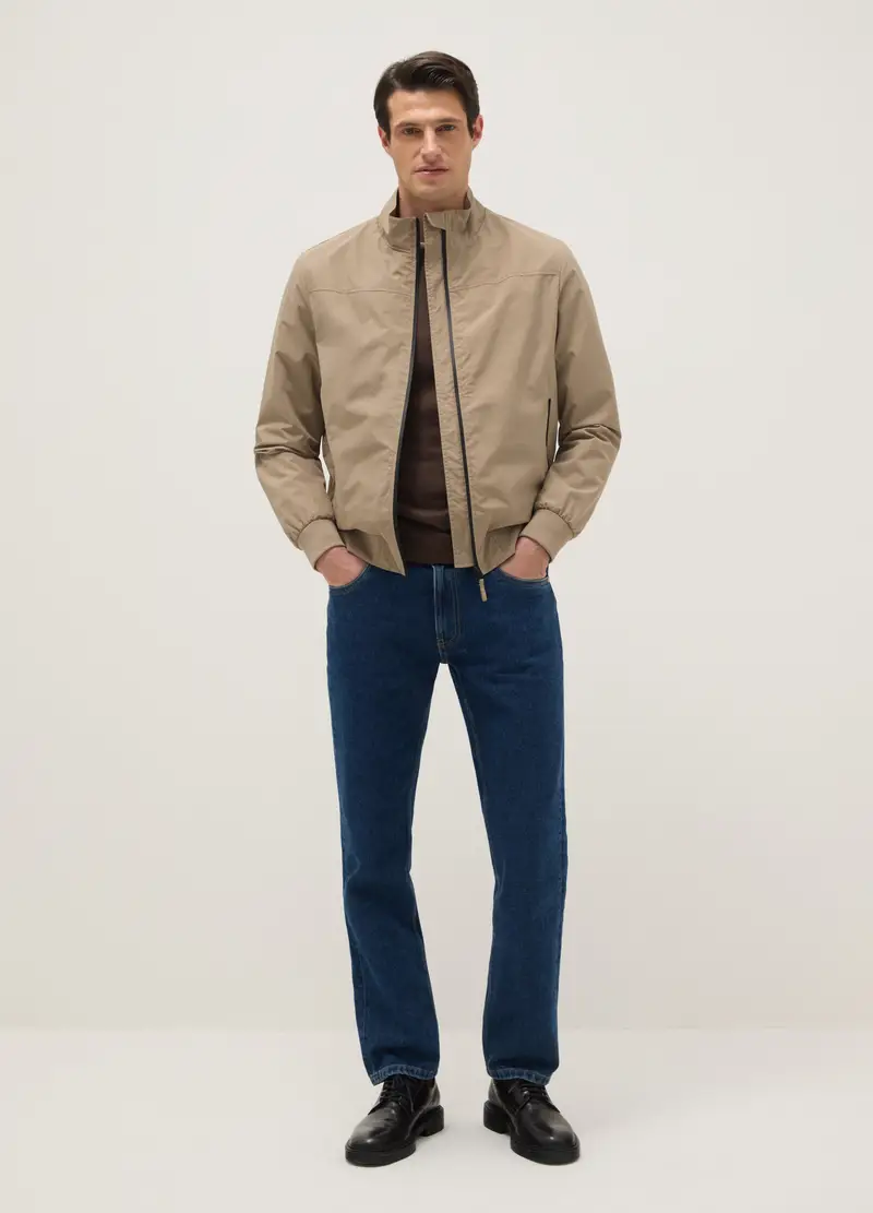 Giacca Bomber Beige Regular Fit Con Zip, Uomo, Beige