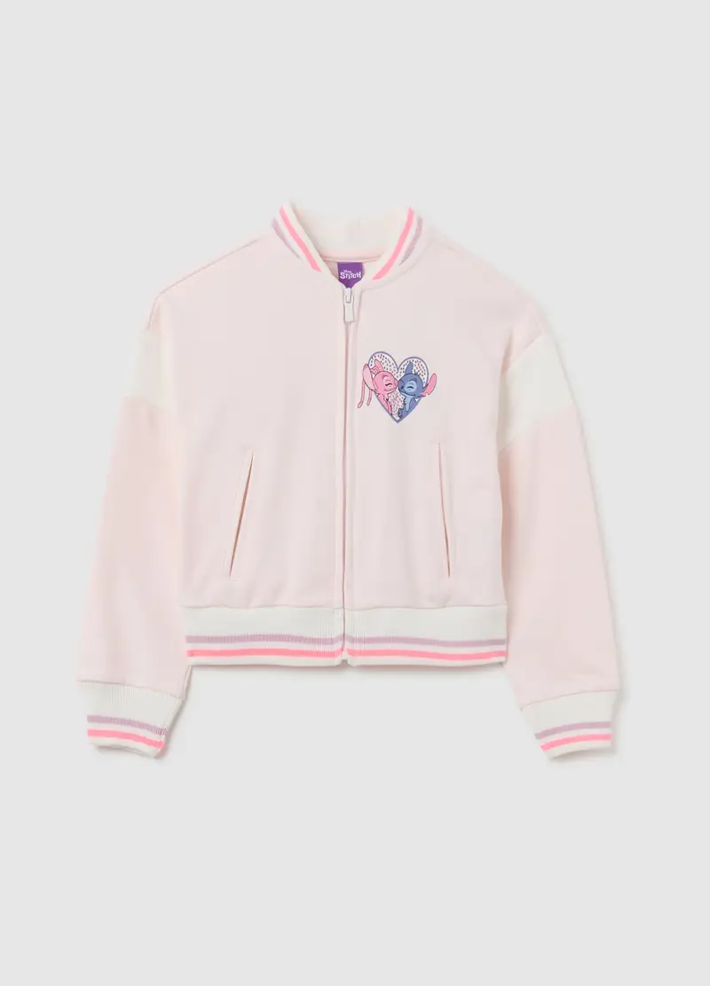 OVS, Giacca Bomber Da Bambina In Cotone Rosa Regular Fit Con Stampa Stitch, Rosa, Taglia: 4-5