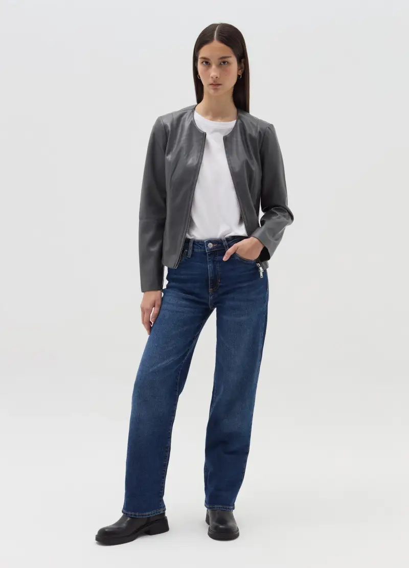 Giacca Chiodo Effetto Lucido, Donna, Grigio