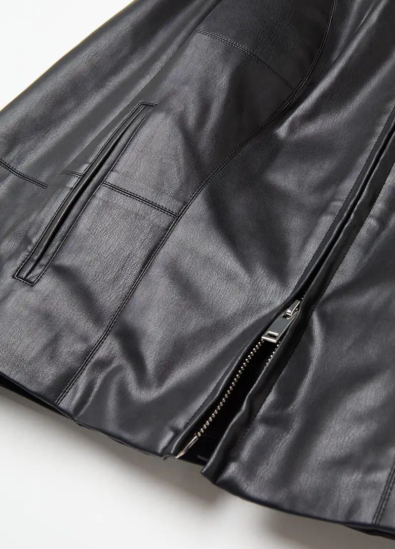 Giacca Chiodo Effetto Lucido, Donna, Nero miniatura 3