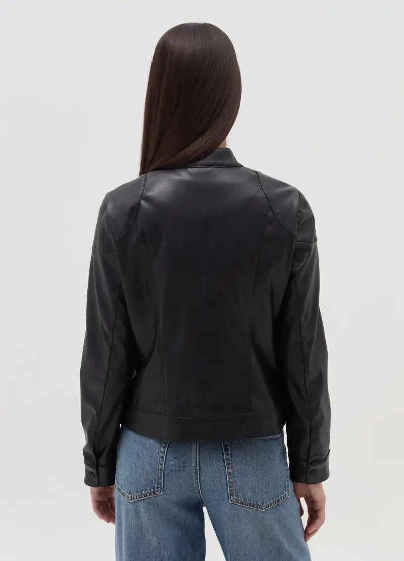 Giacca Chiodo Full-zip Con Bottoni Al Collo, Donna, Nero miniatura 3