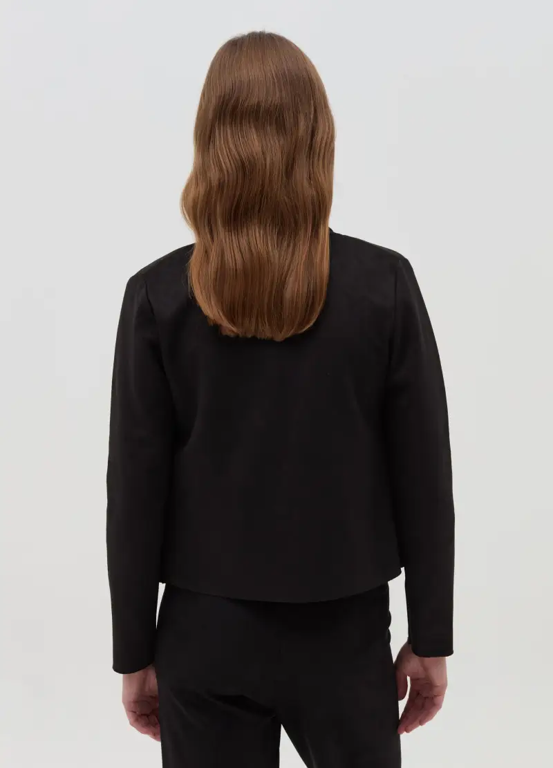 Giacca Corta Aperta Scamosciata, Donna, Nero miniatura 3