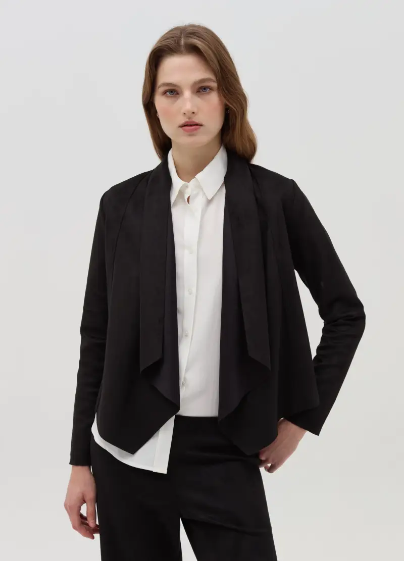 Giacca Corta Aperta Scamosciata, Donna, Nero