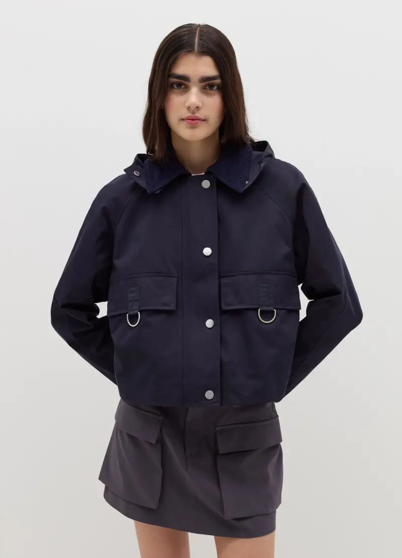 Giacca Corta Con Colletto In Corduroy, Donna, Blu miniatura 2