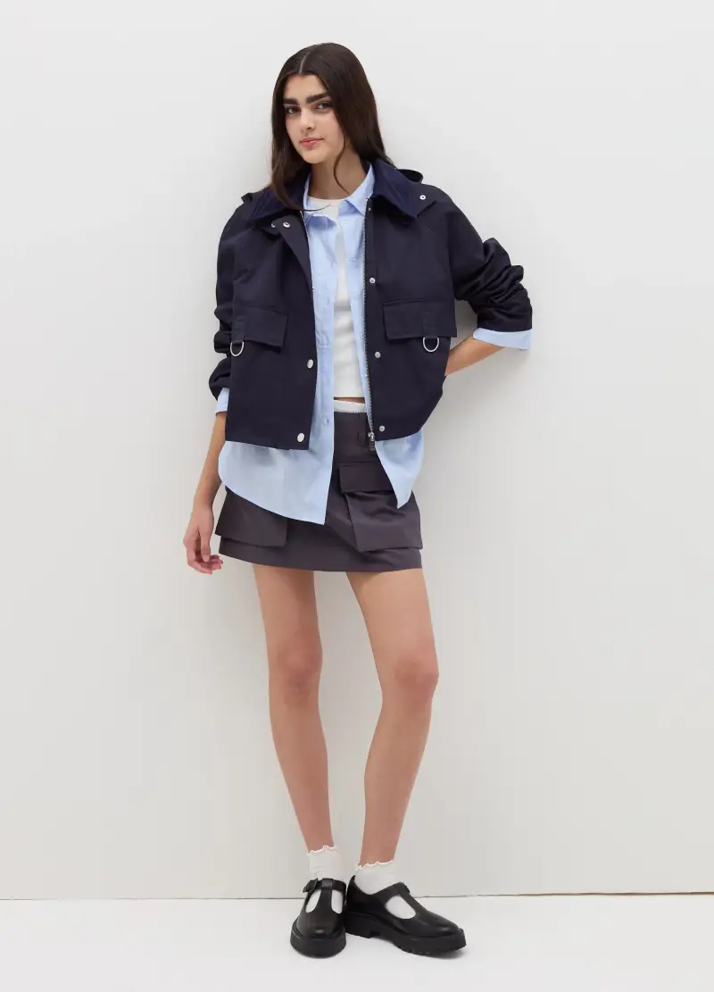 Giacca Corta Con Colletto In Corduroy, Donna, Blu