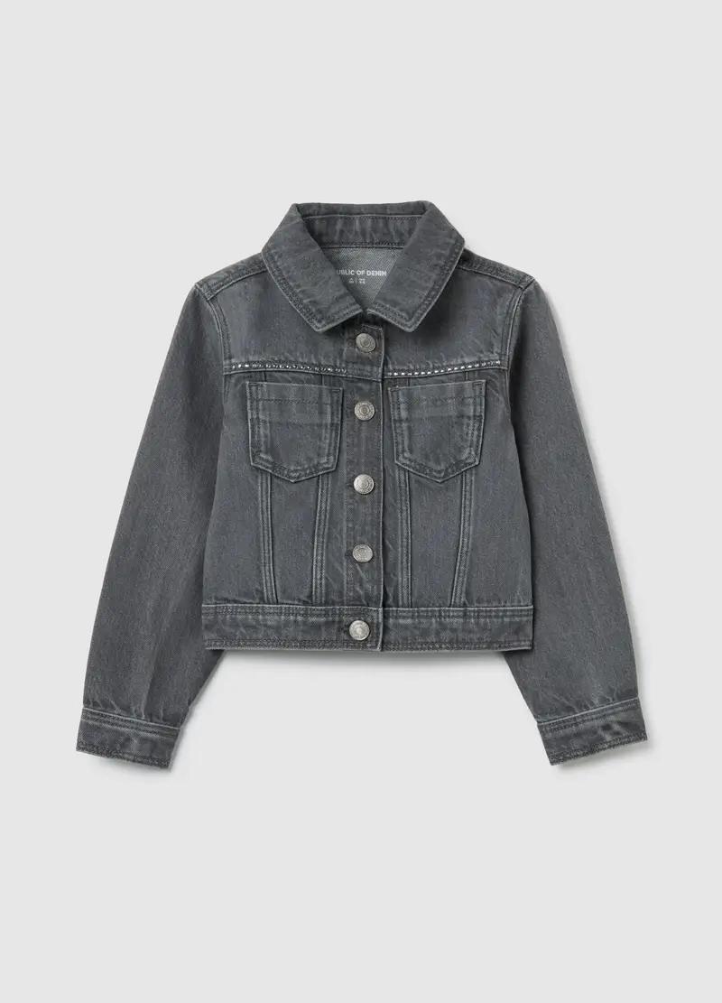 OVS, Giacca Da Bambina In Puro Cotone Grigia Regular Fit Con Dettagli Sfrangiati, Grigio, Taglia: 4-5