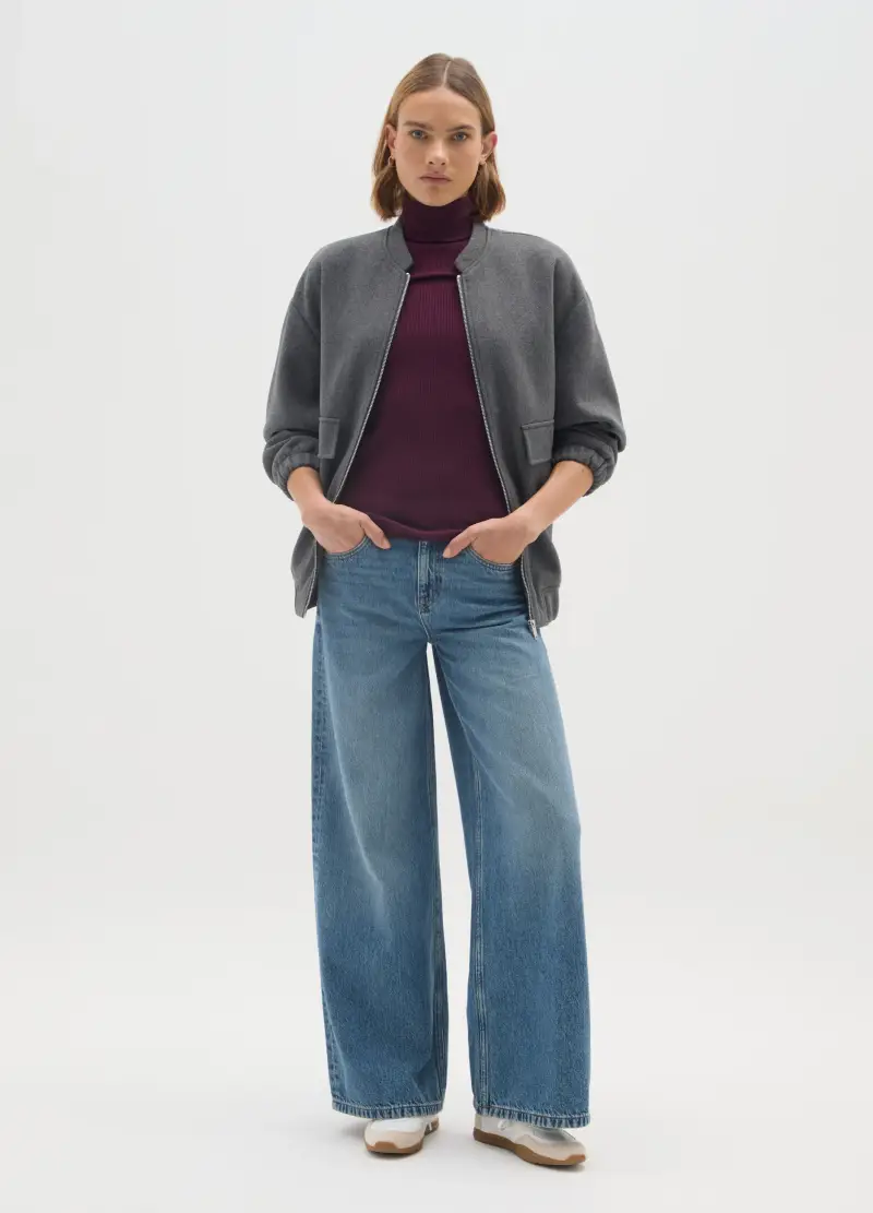 Giacca Grigia Con Zip E Vestibilità Over, Donna, Grigio