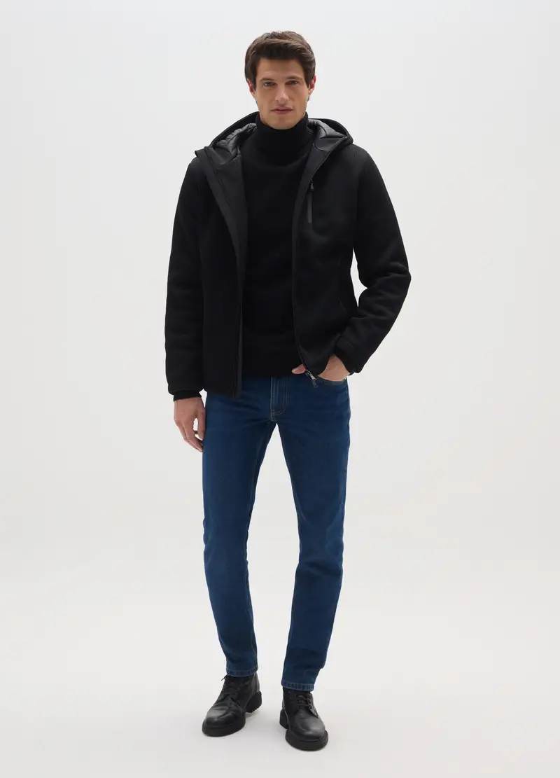 Giacca Imbottita Con Cappuccio Nera Regular Fit Con Zip, Uomo, Nero