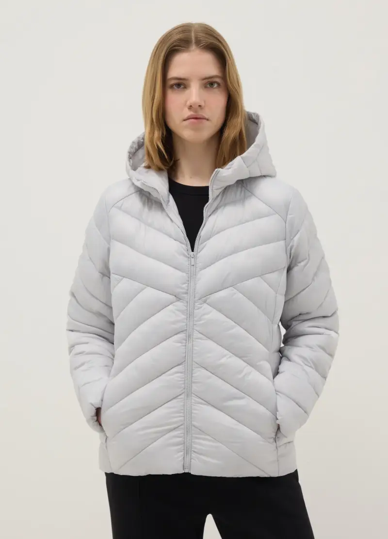 Giacca Imbottita Grigia Regular Fit Con Cappuccio, Donna, Grigio miniatura 2