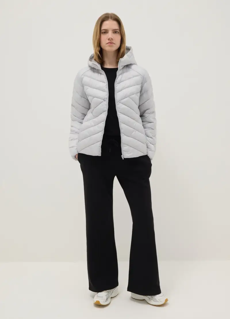 Giacca Imbottita Grigia Regular Fit Con Cappuccio, Donna, Grigio