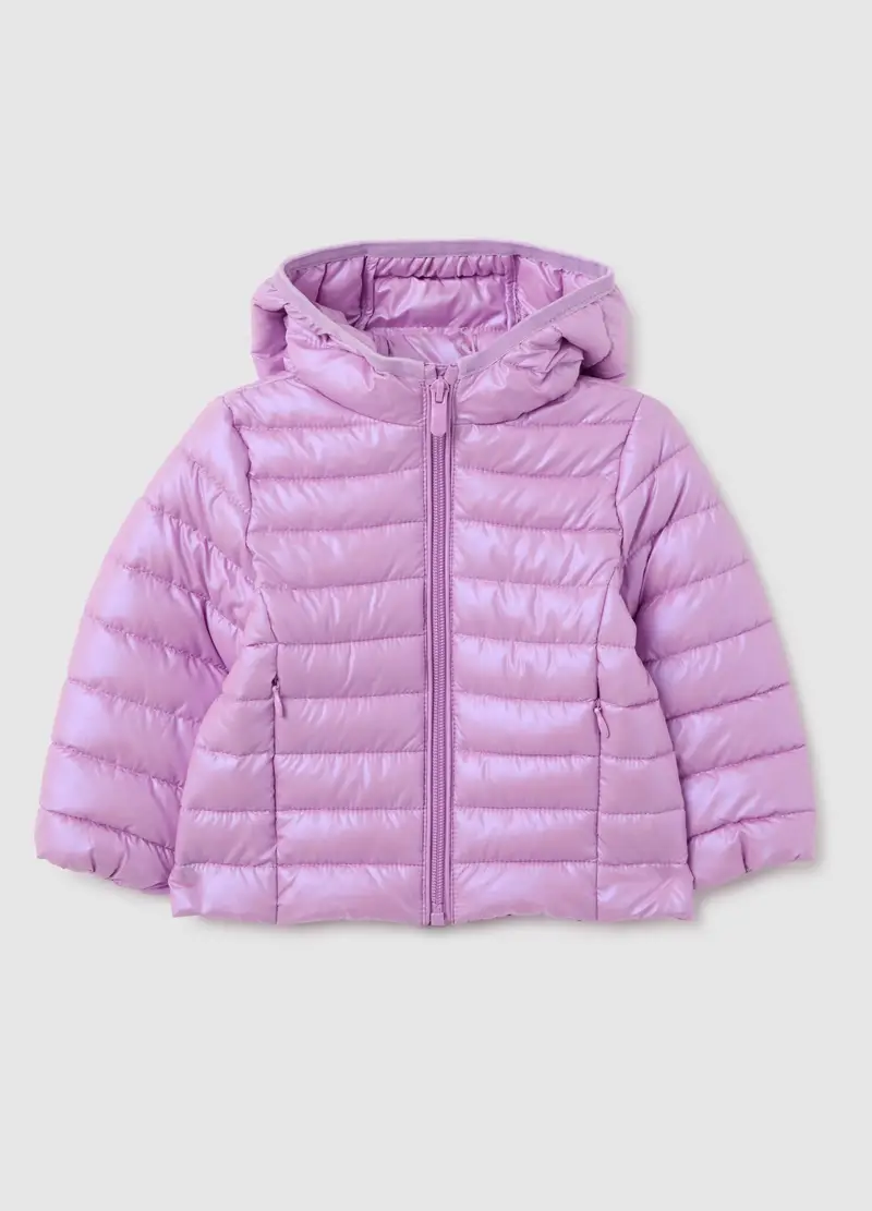 OVS, Giacca Imbottita Viola Da Bambina Con Cappuccio E Zip, Viola, Taglia: 9-12