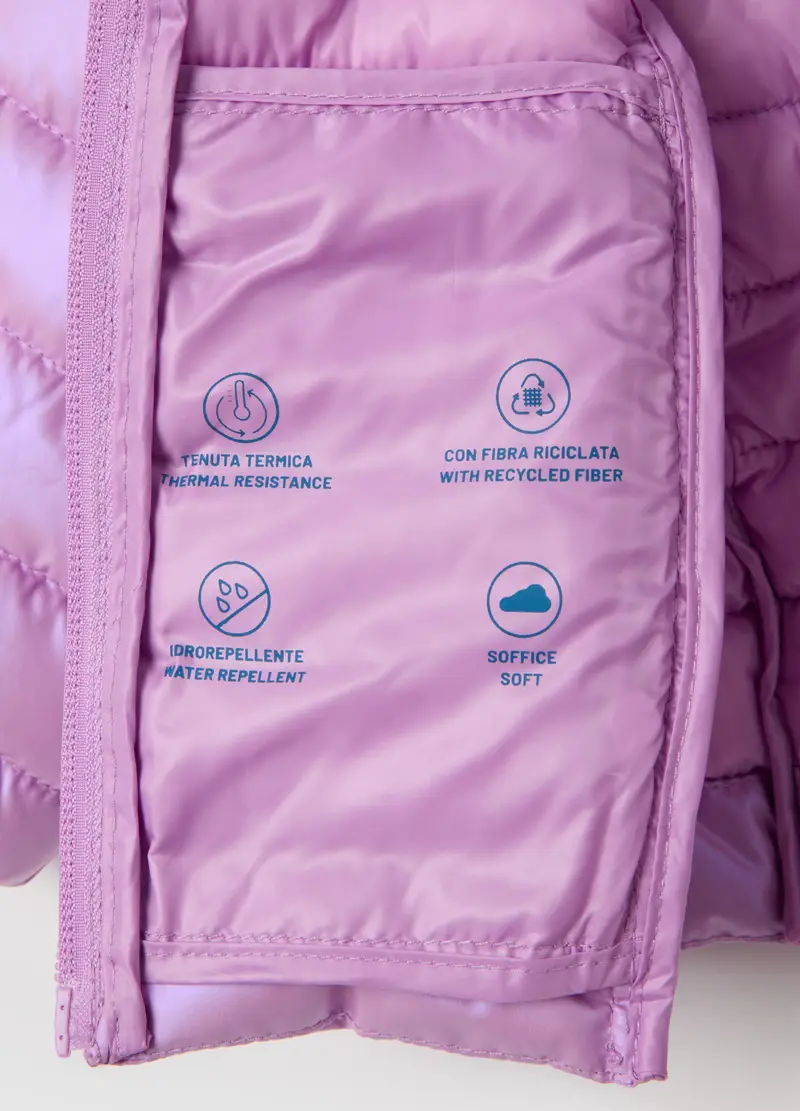OVS, Giacca Imbottita Viola Da Bambina Con Cappuccio E Zip, Viola, Taglia: 9-12 miniatura 3