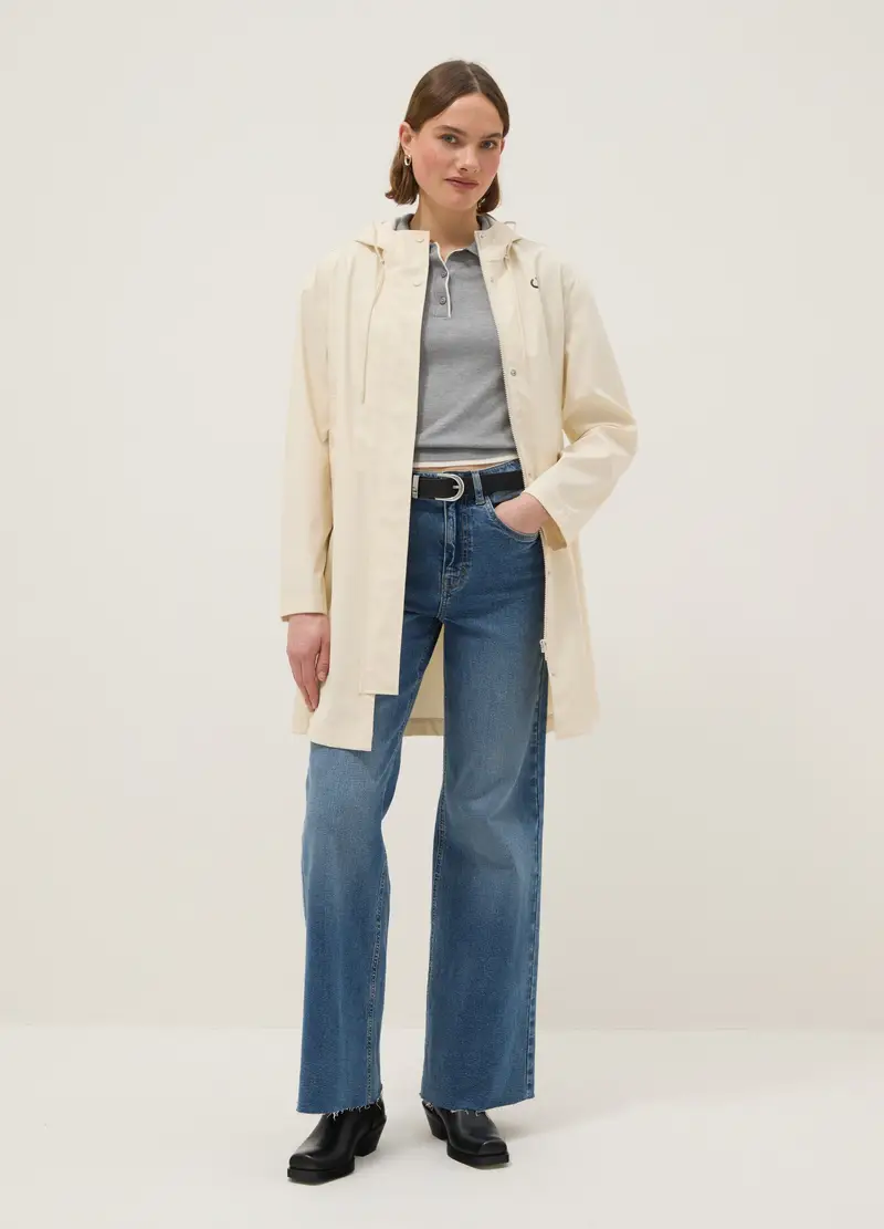 Giacca Impermeabile Beige Con Cappuccio Regular Fit, Donna, Beige miniatura 2