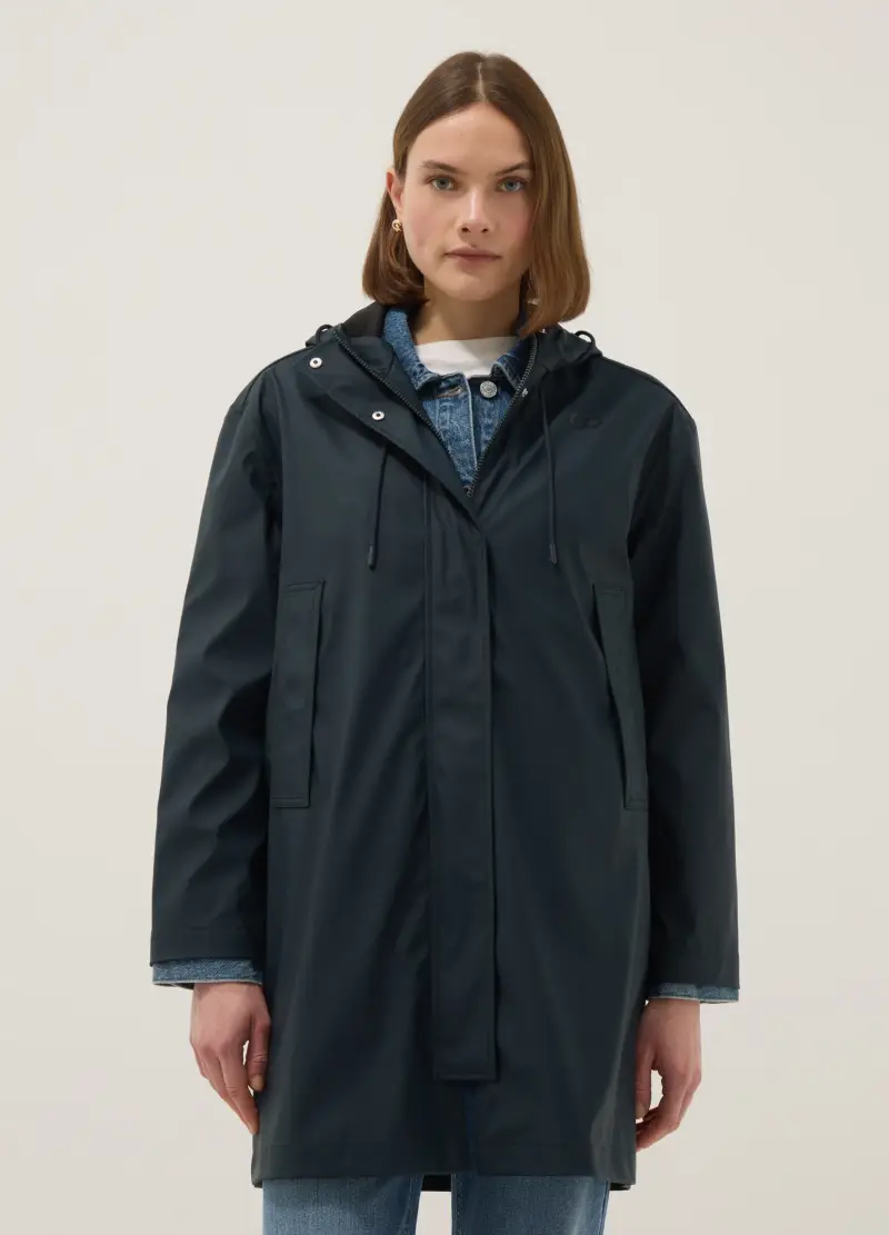 Giacca Impermeabile Blu Con Cappuccio Regular Fit, Donna, Blu miniatura 2