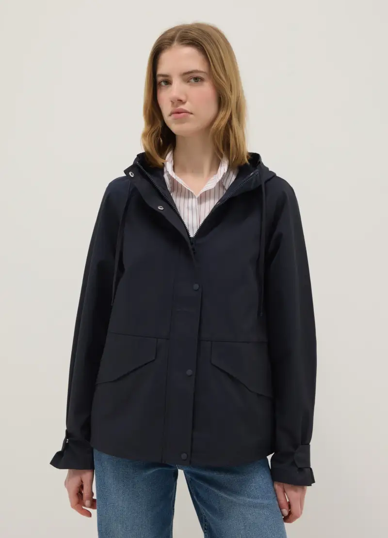 Giacca In Misto Cotone Nera Regular Fit Con Zip E Cappuccio, Donna, Nero miniatura 2