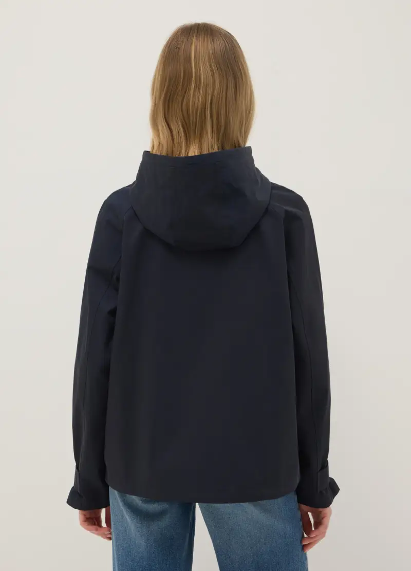 Giacca In Misto Cotone Nera Regular Fit Con Zip E Cappuccio, Donna, Nero miniatura 3