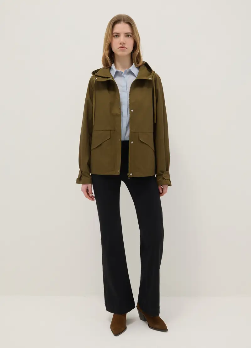 Giacca In Misto Cotone Verde Regular Fit Con Zip E Cappuccio, Donna, Verde