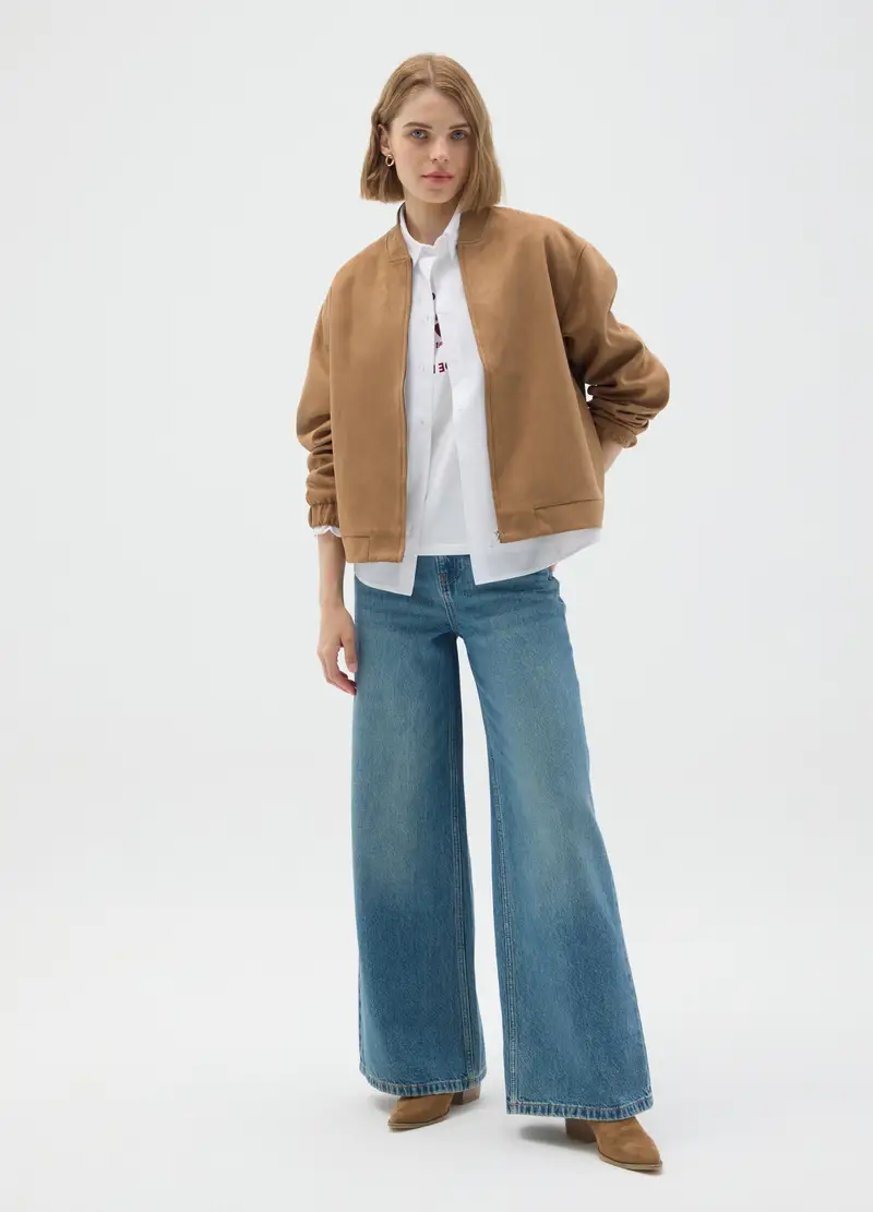 Giacca In Morbido Tessuto Effetto Camoscio Marrone Regular Fit, Donna, Marrone miniatura 2