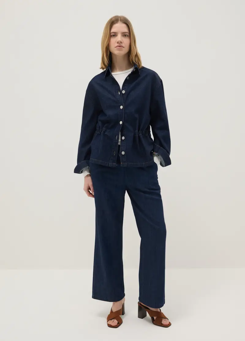 Giacca In Puro Cotone Denim Blu Regular Fit Con Bottoni, Donna, Blu miniatura 2