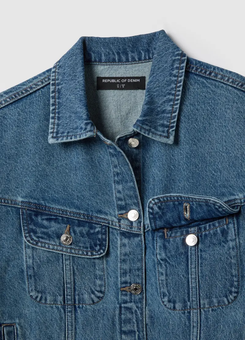 Giacca In Puro Cotone Denim Blu Regular Fit, Donna, Denim miniatura 2