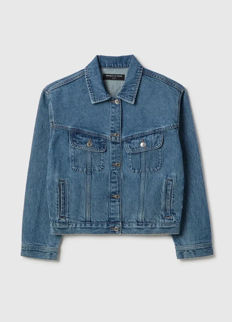 Giacca In Puro Cotone Denim Blu Regular Fit, Donna, Denim