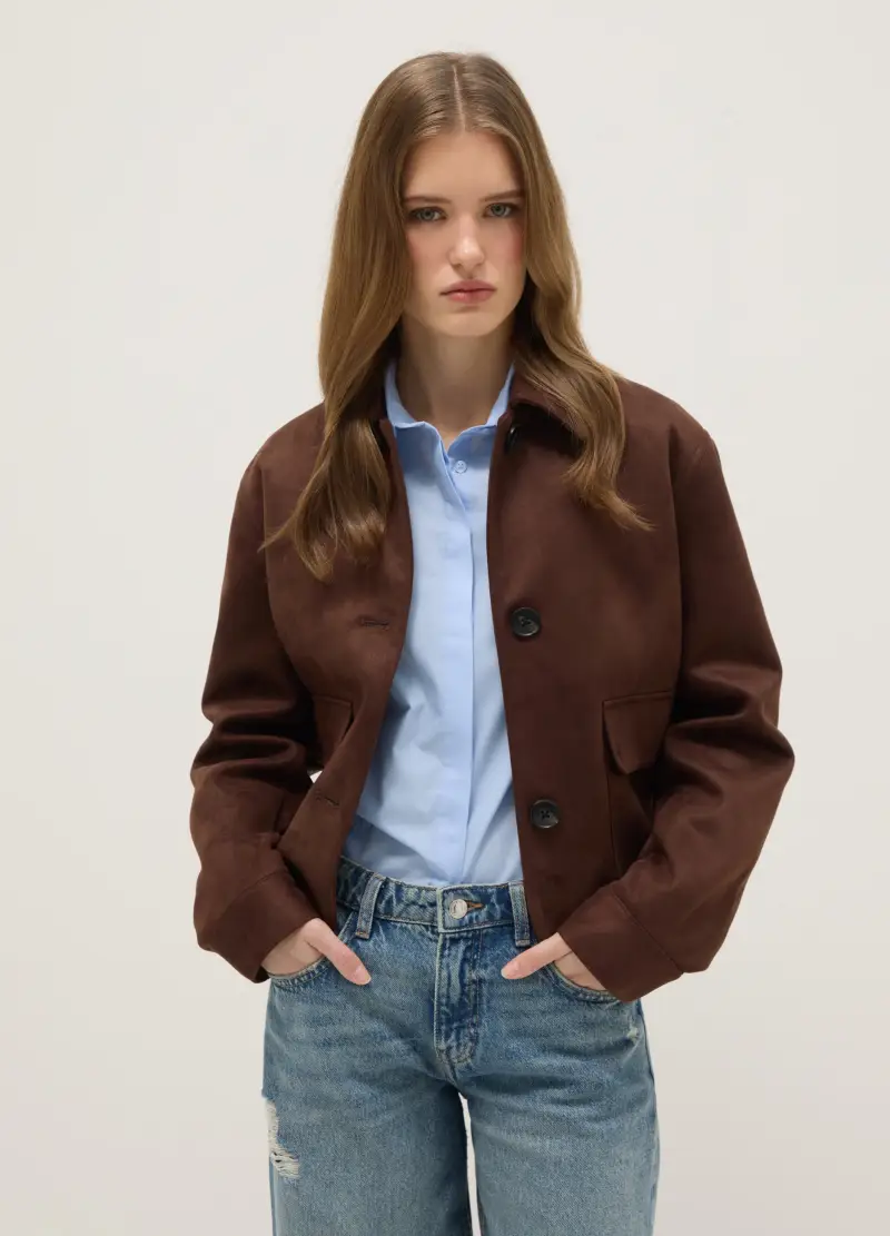 Giacca Marrone Regular Fit Con Bottoni E Tasche, Donna, Marrone miniatura 2