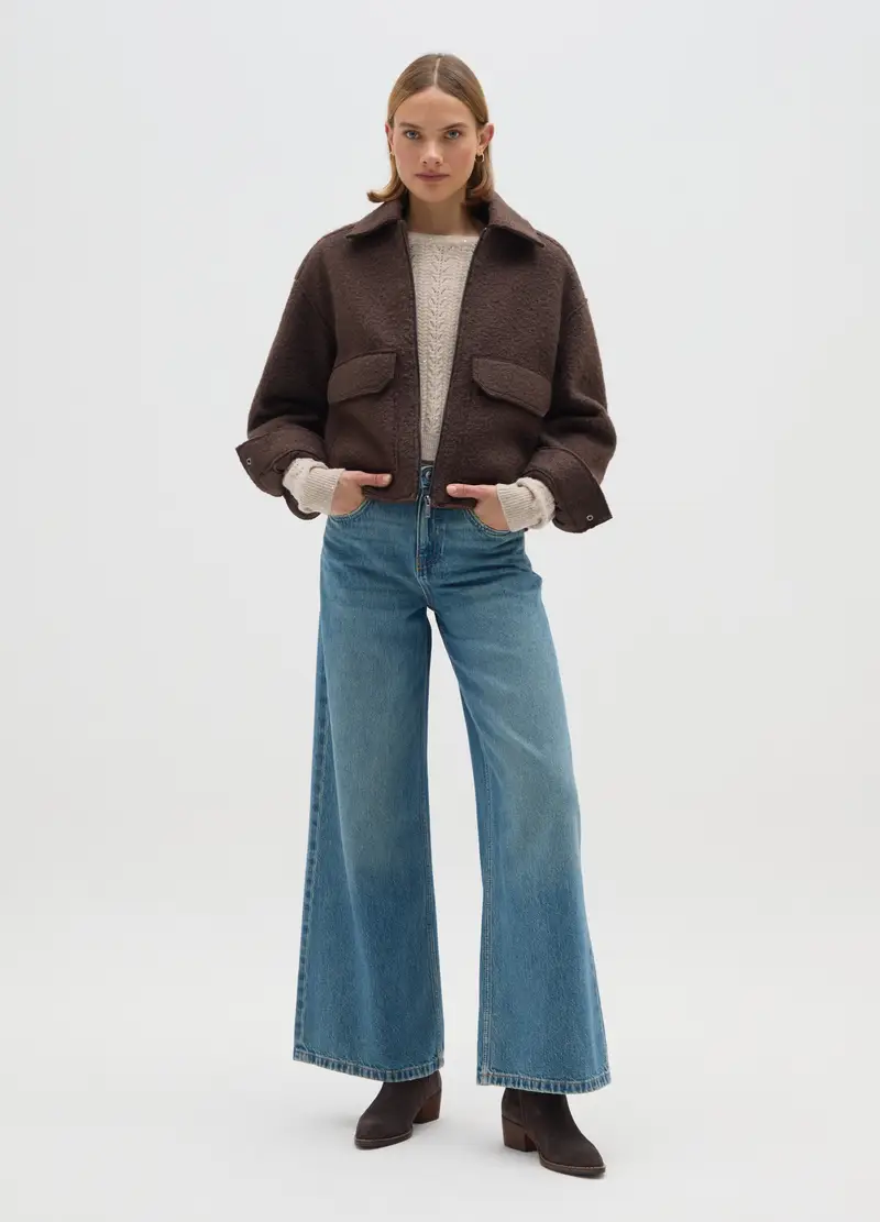 Giacca Marrone Regular Fit Con Zip, Donna, Marrone