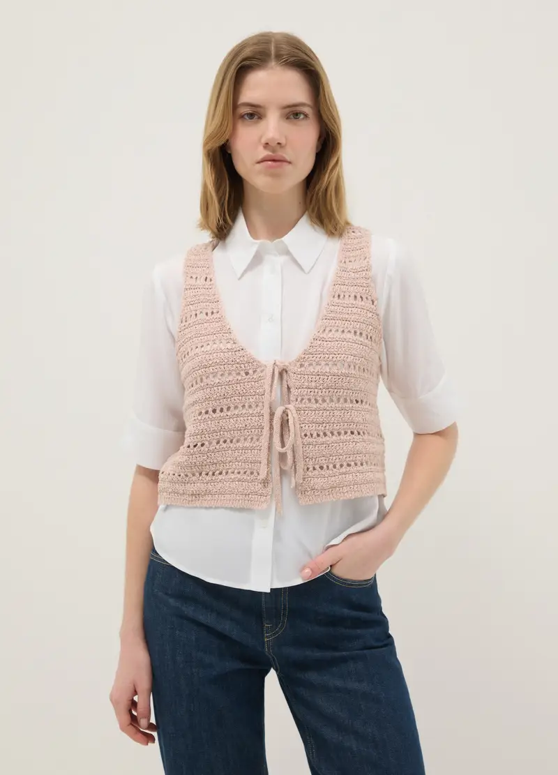 Gilet In Puro Cotone Rosa Regular Fit Con Design Traforato, Donna, Rosa