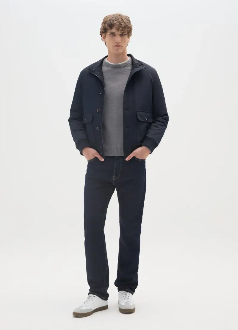 Giubbotto Bomber Blu Con Zip, Uomo, Blu