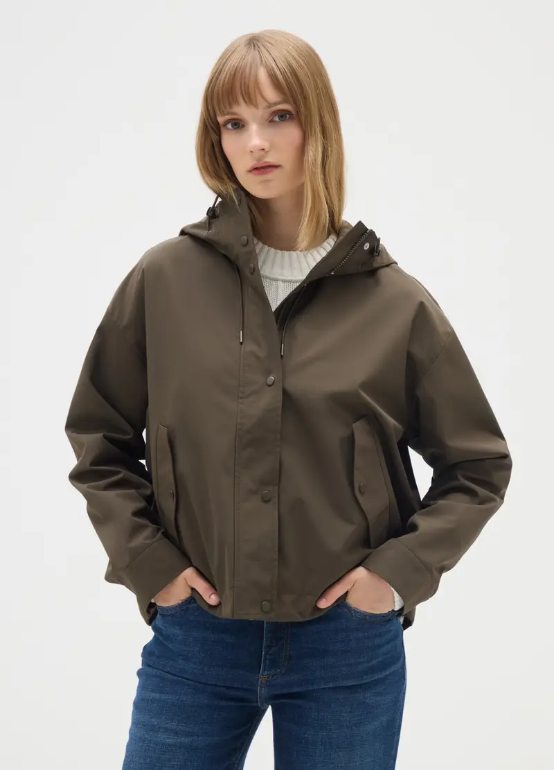 Giubbotto Impermeabile In Tessuto Marrone Regular Fit, Donna, Verde miniatura 2