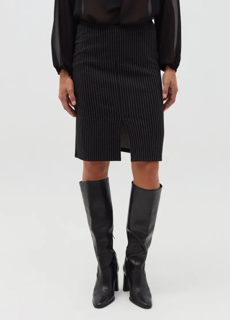 Gonna A Tubo Con Spacco, Donna, Nero miniatura 2