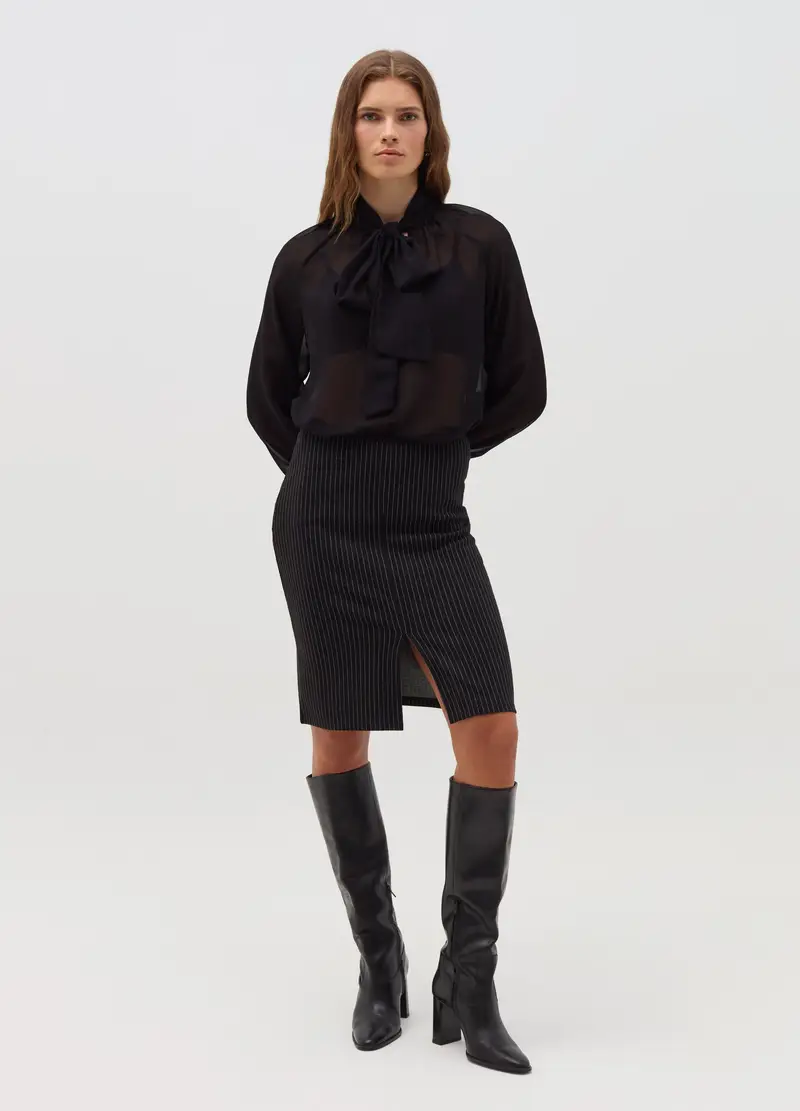 Gonna A Tubo Con Spacco, Donna, Nero