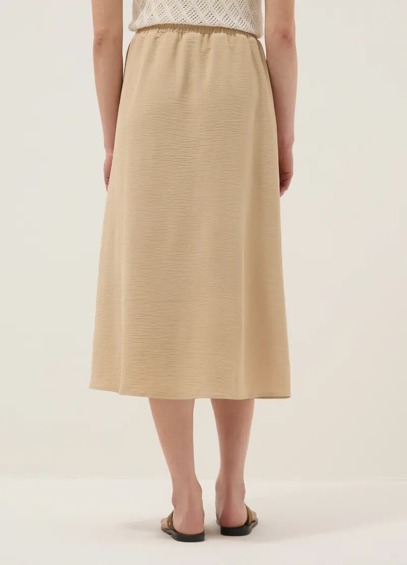 Gonna Lunga Beige Regular Fit Con Vita Elasticizzata E Spacco, Donna, Beige miniatura 3