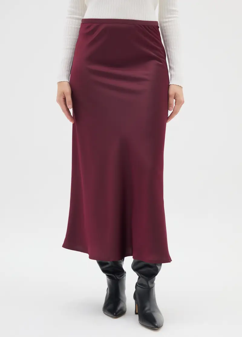 Gonna Lunga In Satin Bordeaux Regular Fit, Donna, Rosso miniatura 2