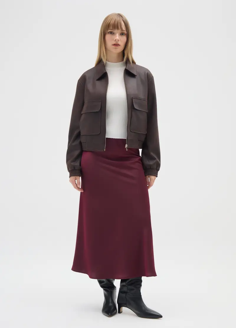 Gonna Lunga In Satin Bordeaux Regular Fit, Donna, Rosso