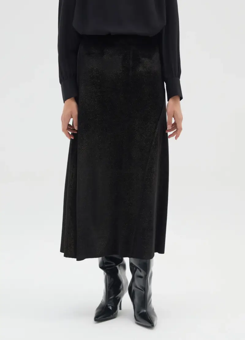 Gonna Lunga In Velour Nero Regular Fit, Donna, Nero miniatura 2