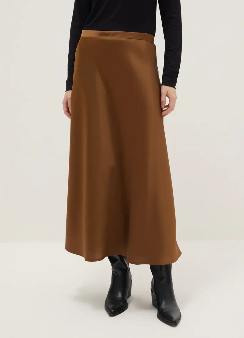 Gonna Lunga Marrone In Raso, Donna, Marrone miniatura 2