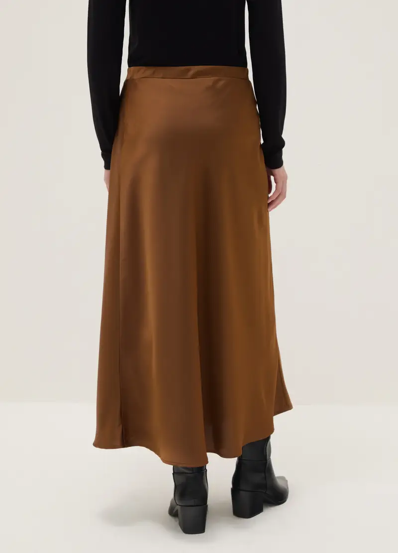 Gonna Lunga Marrone In Raso, Donna, Marrone miniatura 3