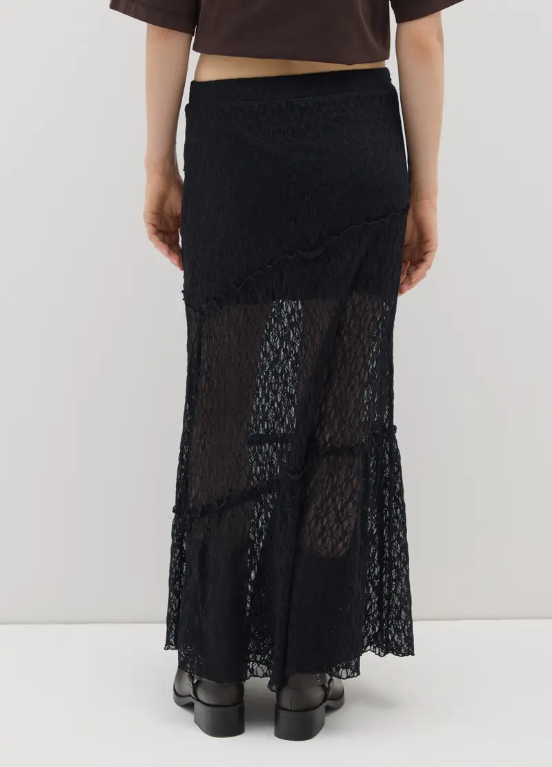 OVS, Gonna Lunga Nera In Pizzo Con Design Asimmetrico, Donna, Nero, Taglia: XS miniatura 2