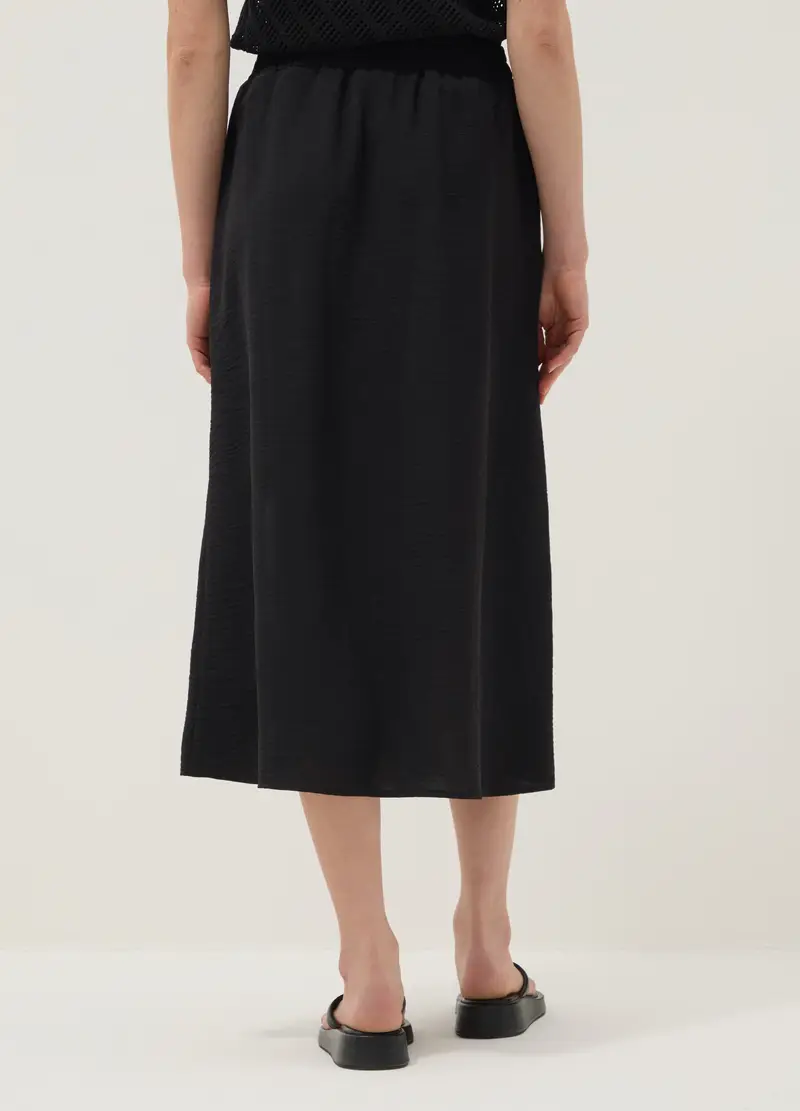 Gonna Lunga Nera Regular Fit Con Vita Elasticizzata E Spacco, Donna, Nero miniatura 3