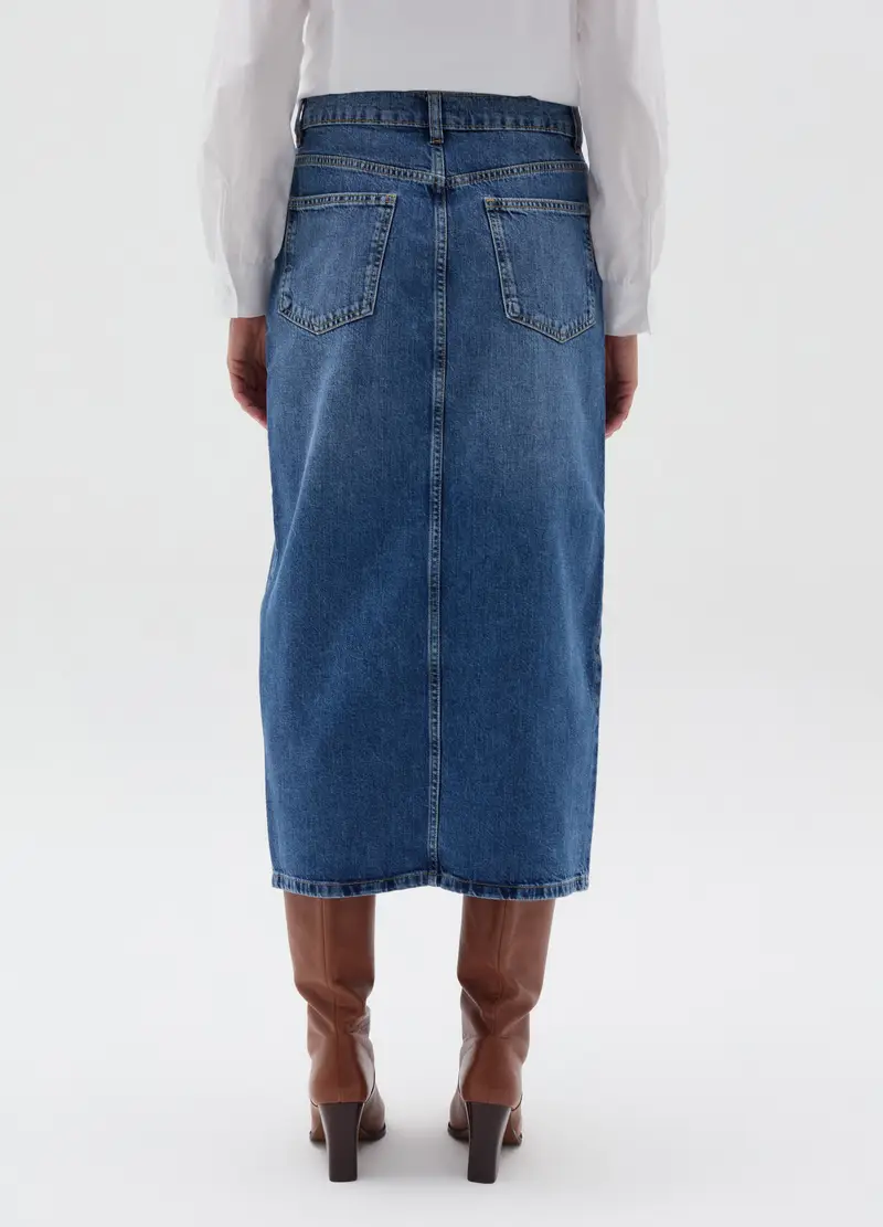 Gonna Midi A Tubo In Denim, Donna, Denim miniatura 3