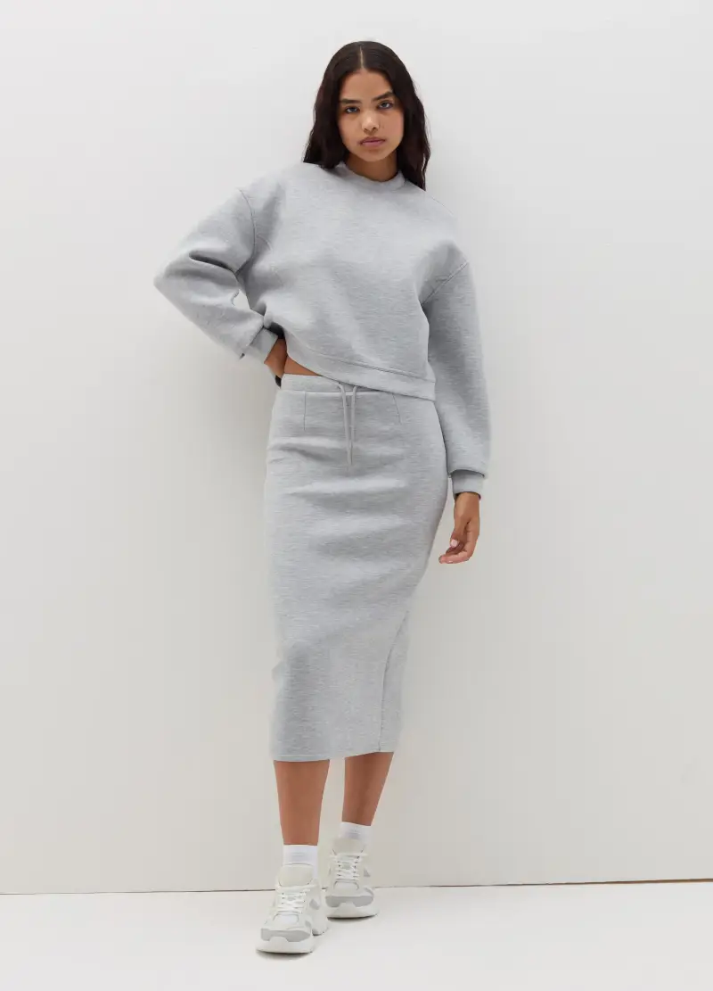 Gonna Midi A Tubo In Neoprene, Donna, Grigio