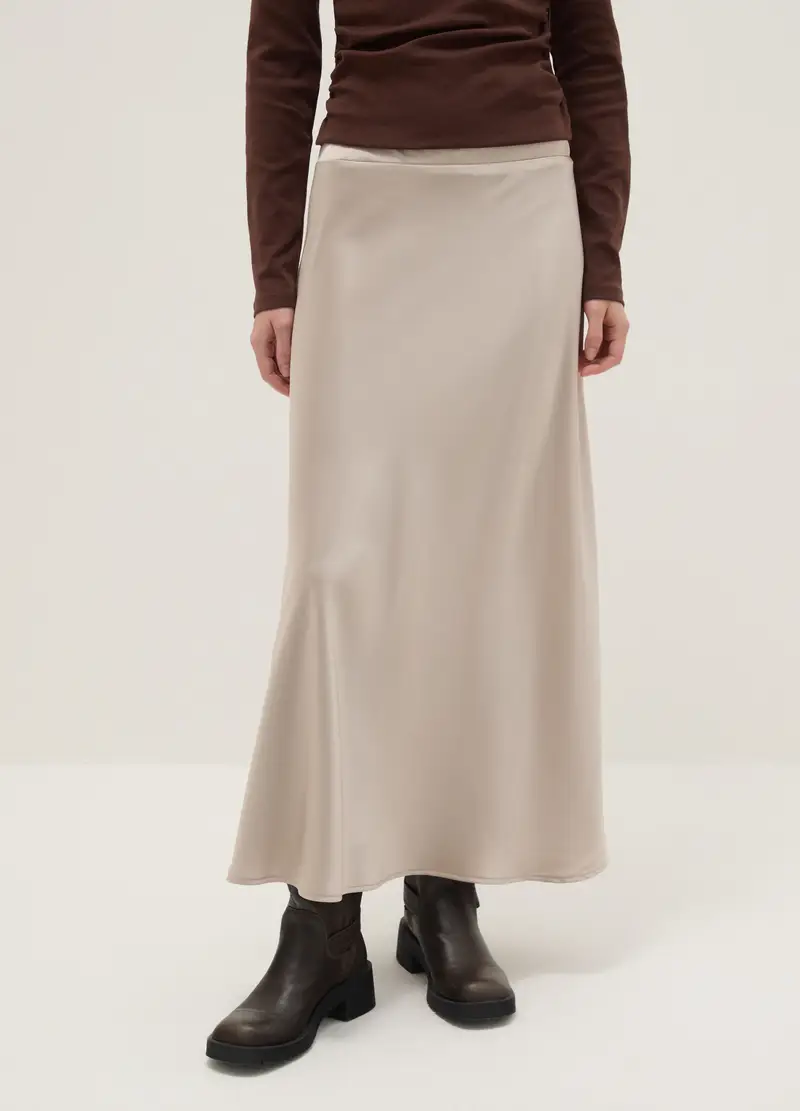 Gonna Satinata Beige Regular Fit Con Vita Elastica, Donna, Beige miniatura 2