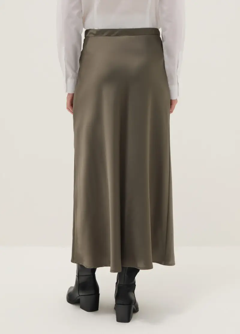 Gonna Satinata Grigia Regular Fit Con Vita Elastica, Donna, Grigio miniatura 3