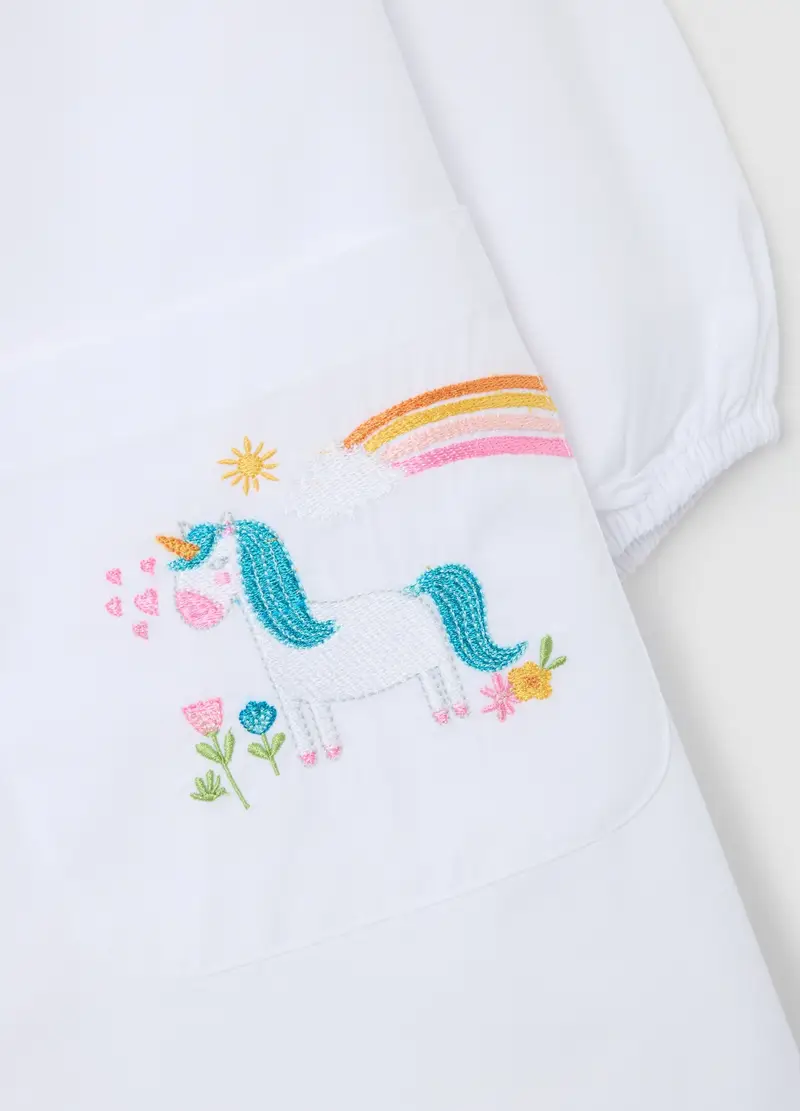 OVS, Grembiule Scolastico Da Bambina In Misto Cotone Bianco Con Ricamo Unicorno, Bianco, Taglia: 4-5 miniatura 2