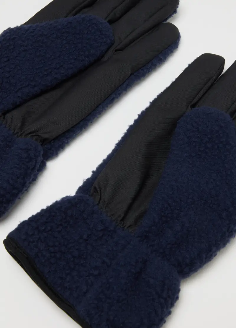 Guanti In Pile Blu E Neri, Uomo, Multicolor miniatura 2