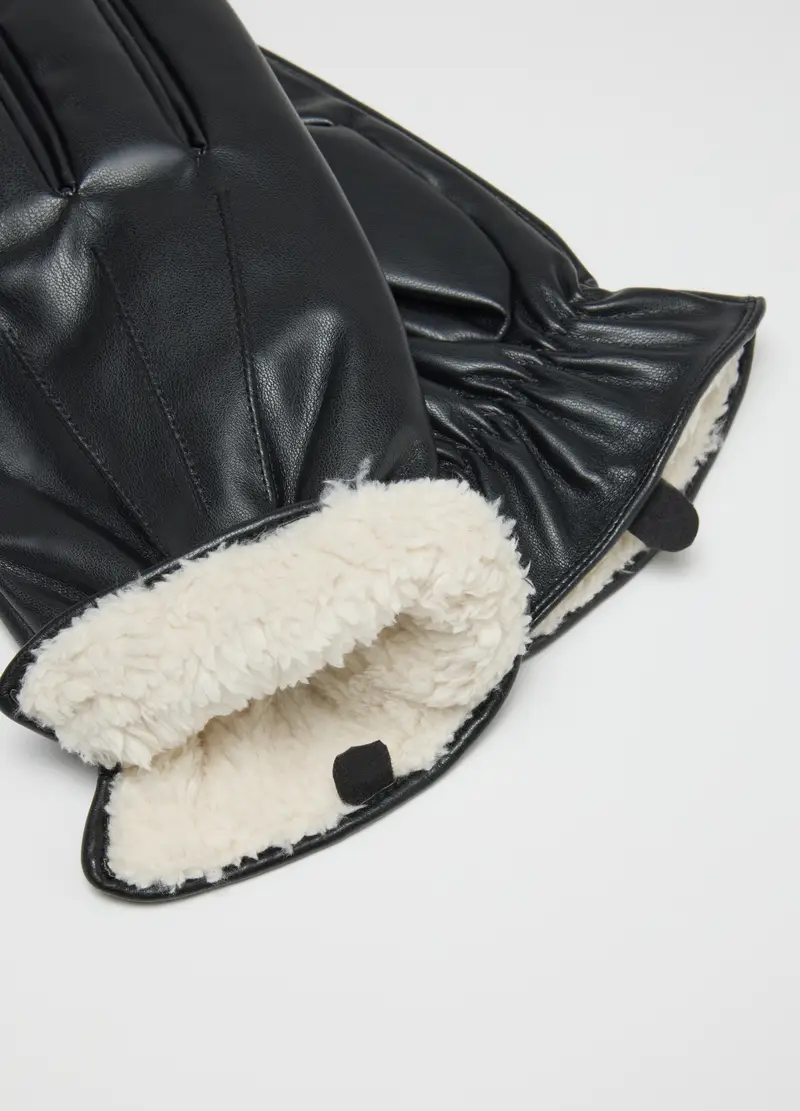 Guanti Neri Foderati, Uomo, Nero miniatura 3