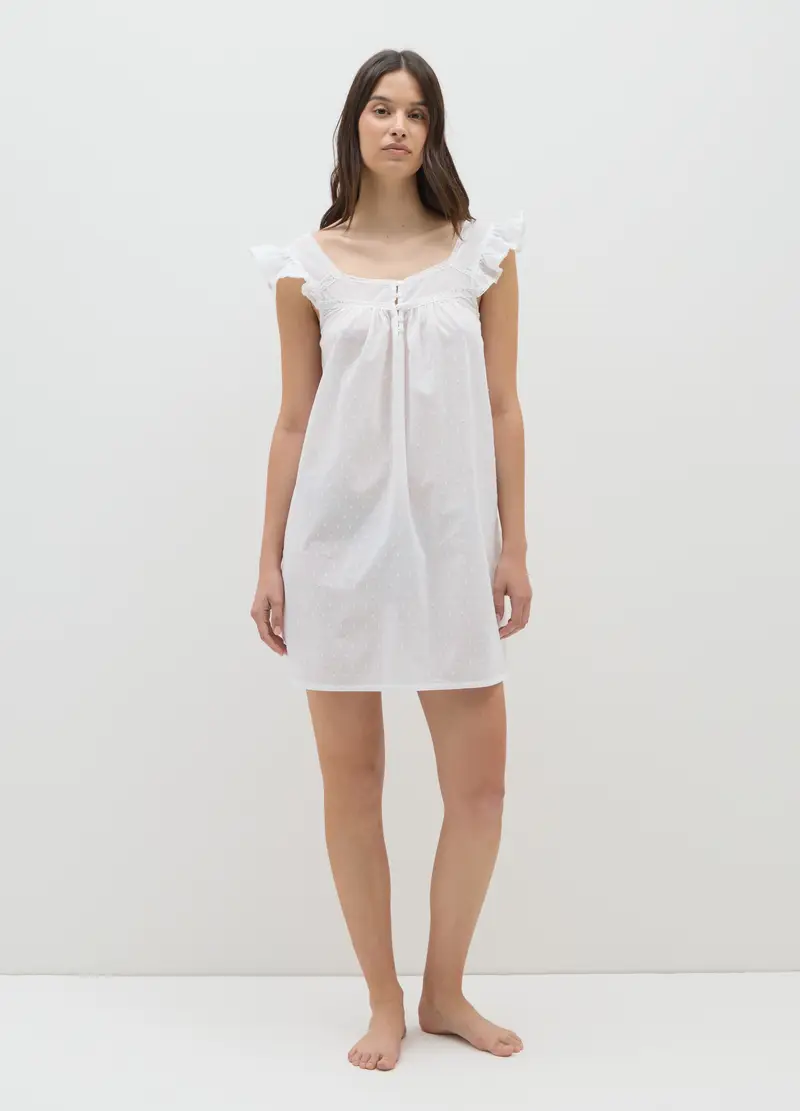 OVS , Abito Da Donna In Puro Cotone Bianco Con Ruches, Bianco