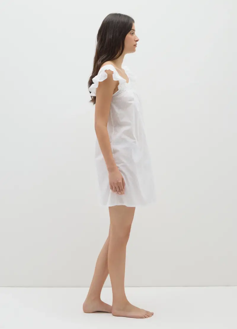 OVS, Abito Da Donna In Puro Cotone Bianco Con Ruches, Bianco miniatura 2