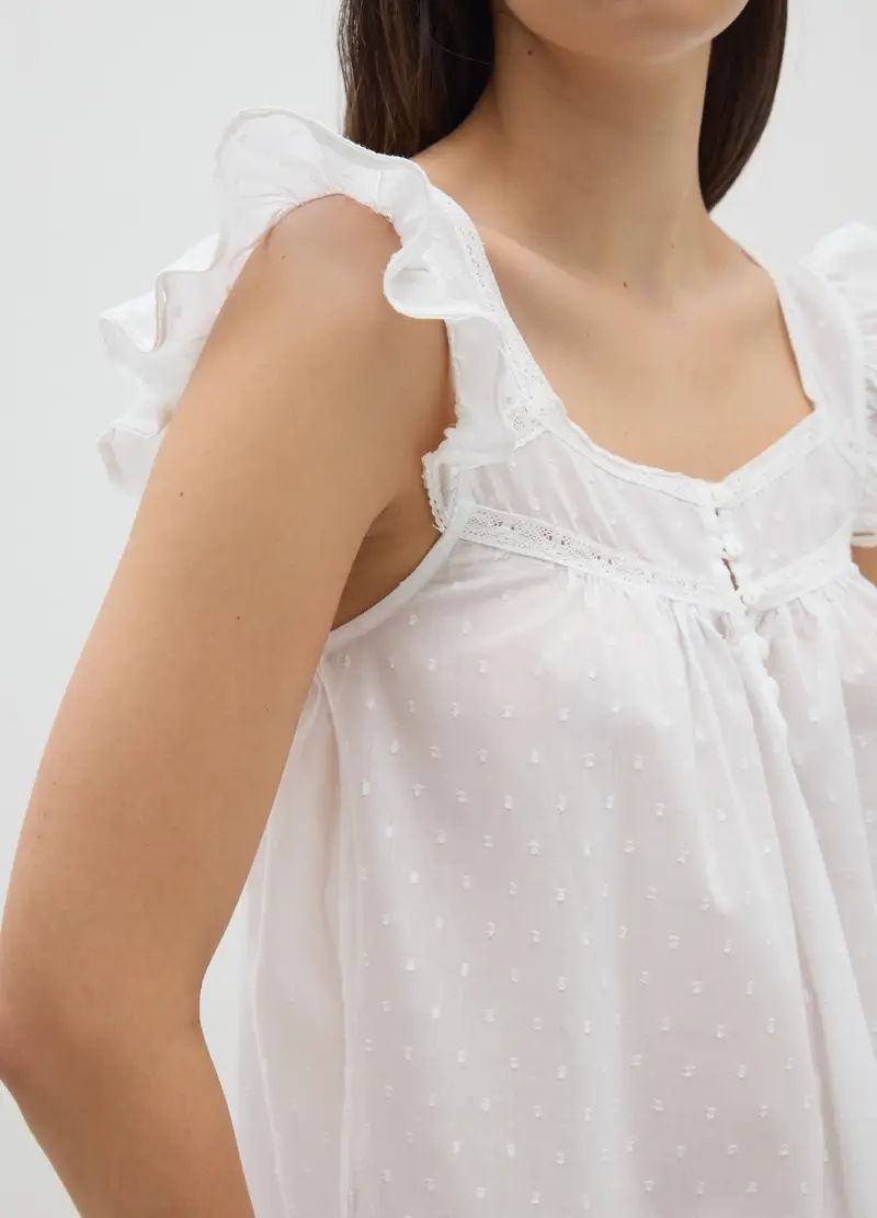 OVS, Abito Da Donna In Puro Cotone Bianco Con Ruches, Bianco miniatura 3